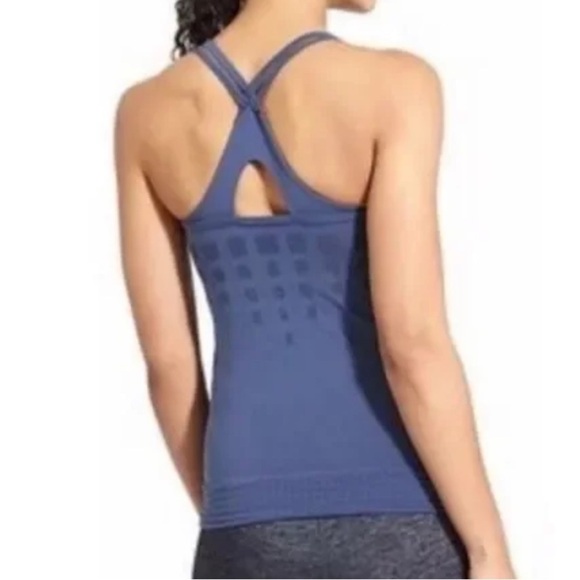 Athleta Namaste Support Tank Top Mesh Padded Yoga Exercise Gym Iron Blue XS - Picture 2 of 11